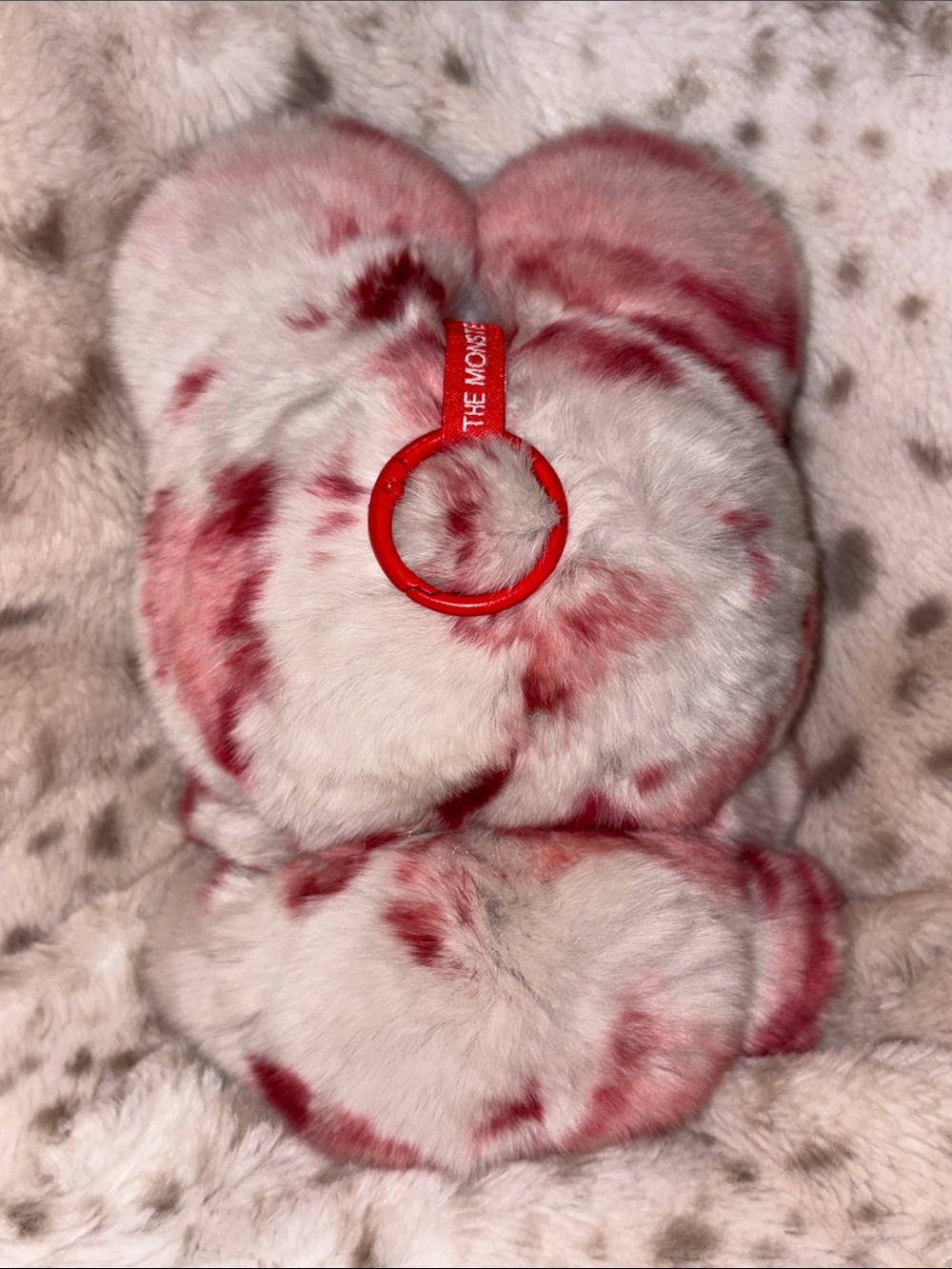 Real Fur Custom Hirono - Pink and White Leopard Plush Pendant - Picture 3 of 5